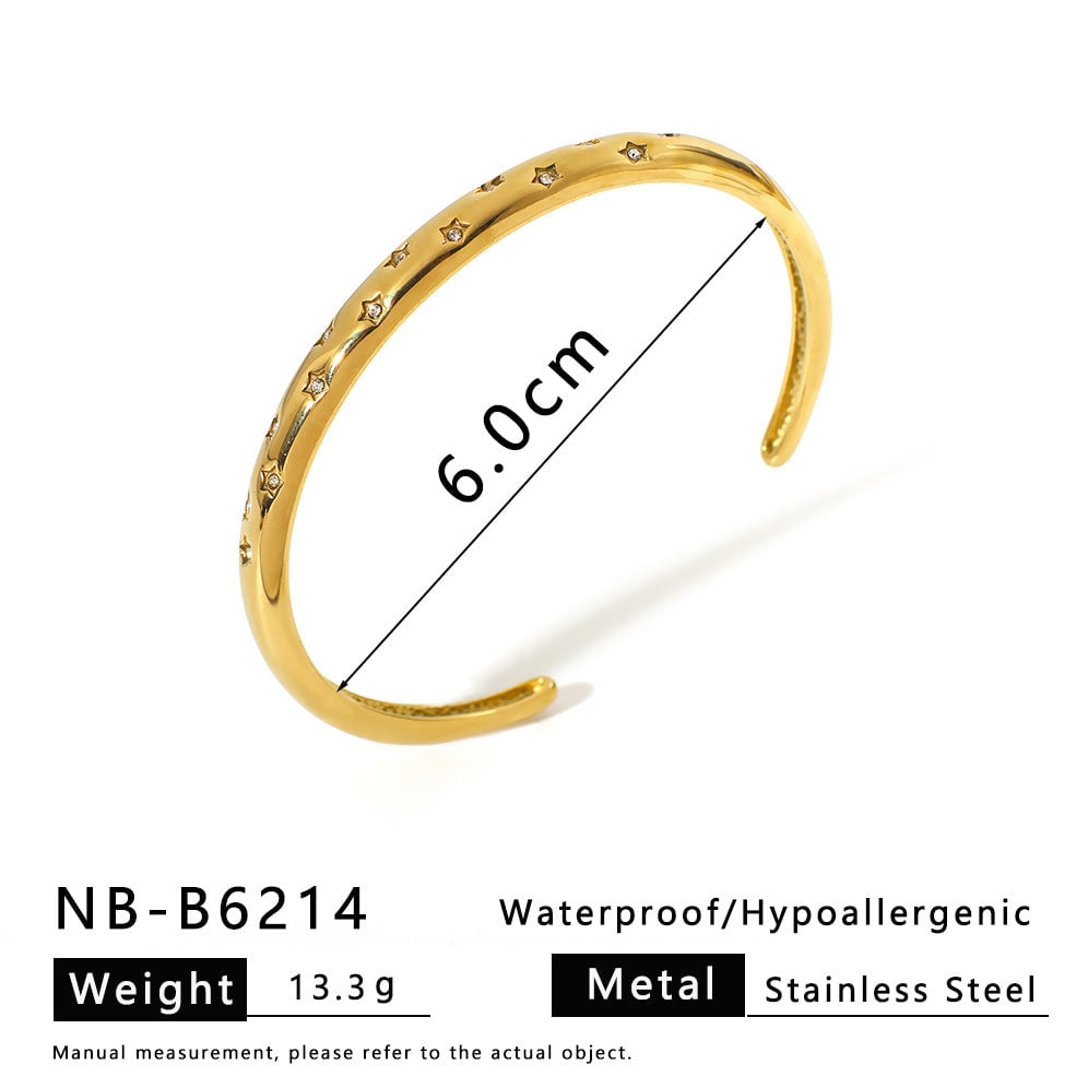 Ins Stainless Steel Zircon Pearl Bracelet C-Shaped Wave Line Open Gold-Plated Bracelet Design Female