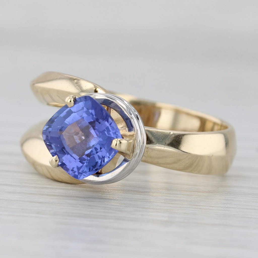 2ct Cushion Tanzanite Solitaire Ring 14k Yellow White Gold Sz 9.25 Unique Design