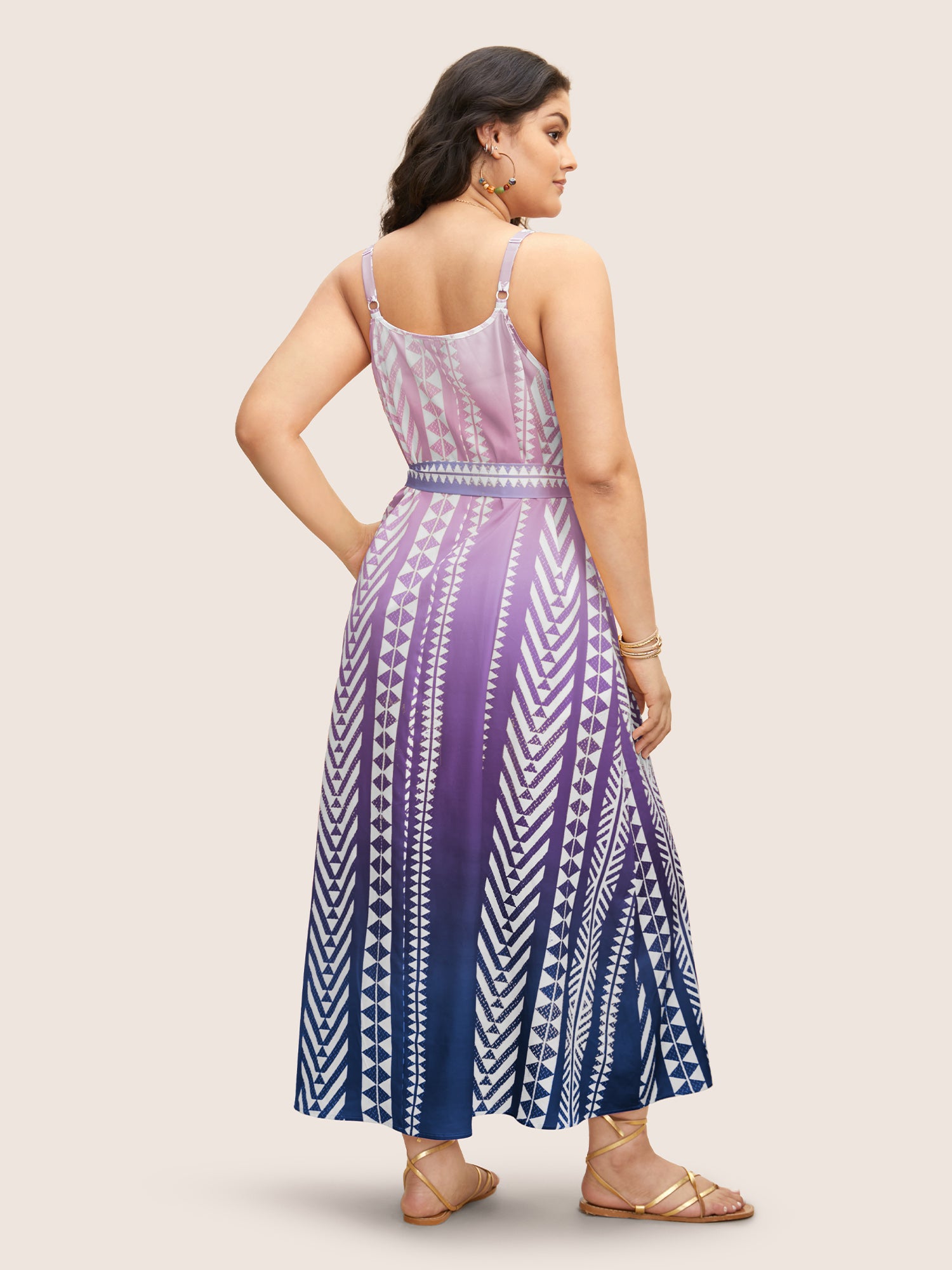 Ombre Contrast Geometric Belted Maxi Dress