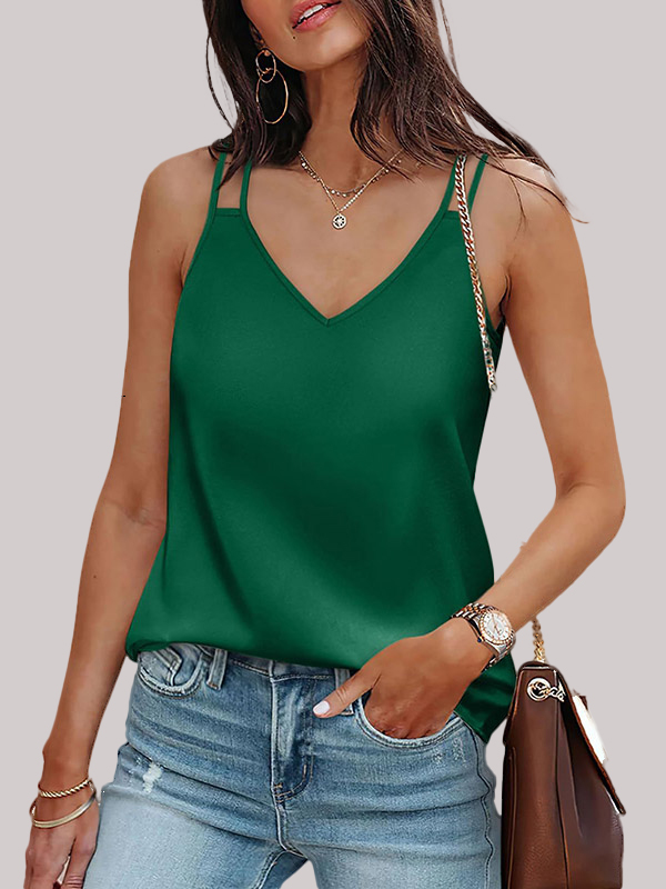 Loose Sleeveless Solid Color Spaghetti-Neck Vest Top