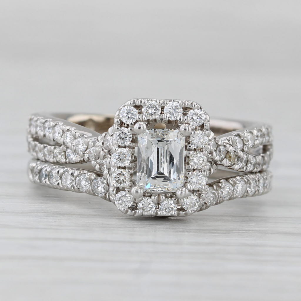 1.20ctw Leo Diamond Halo Engagement Ring Contoured Wedding Band 14k White Gold