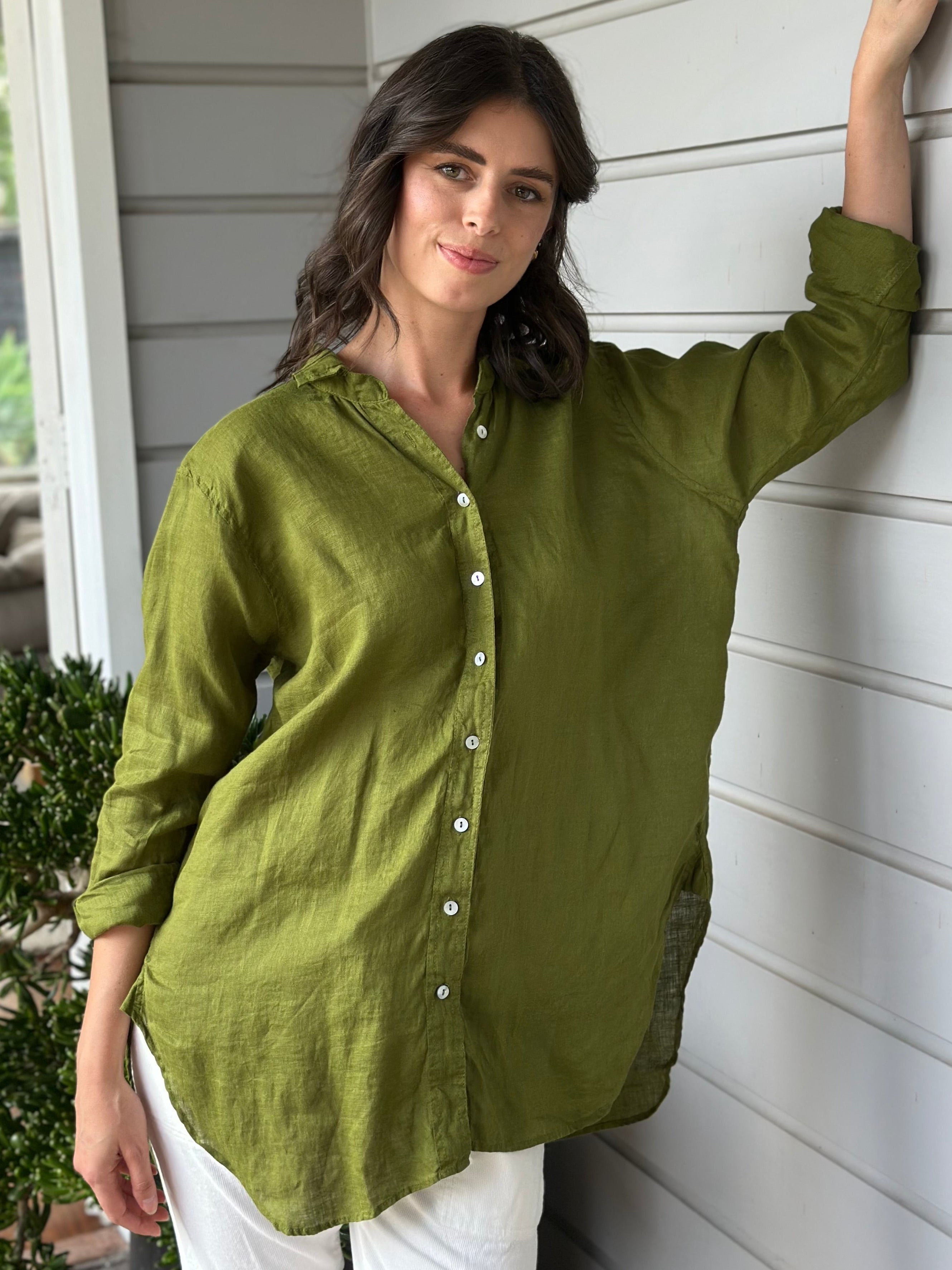 skyla shirt - olive linen