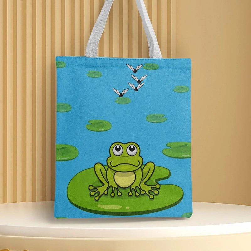 Women's Medium Canvas Frog Basic Classic Style Square Open Canvas Bag