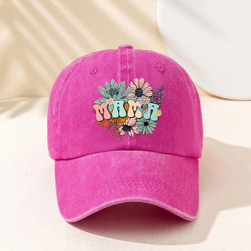New Vintage Personalized Fashion Men's And Women's Letter Printing Flower MAMA Washed Baseball Cap Outdoor Casual Duck Tongue