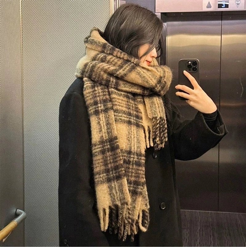 Women's Lady Minimalist Lattice Imitation Cashmere Scarf