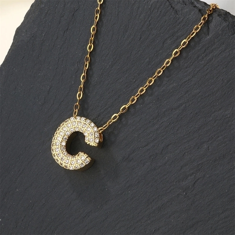 Copper 18K Gold Plated Casual Minimalist Inlay Letter Zircon Pendant Necklace