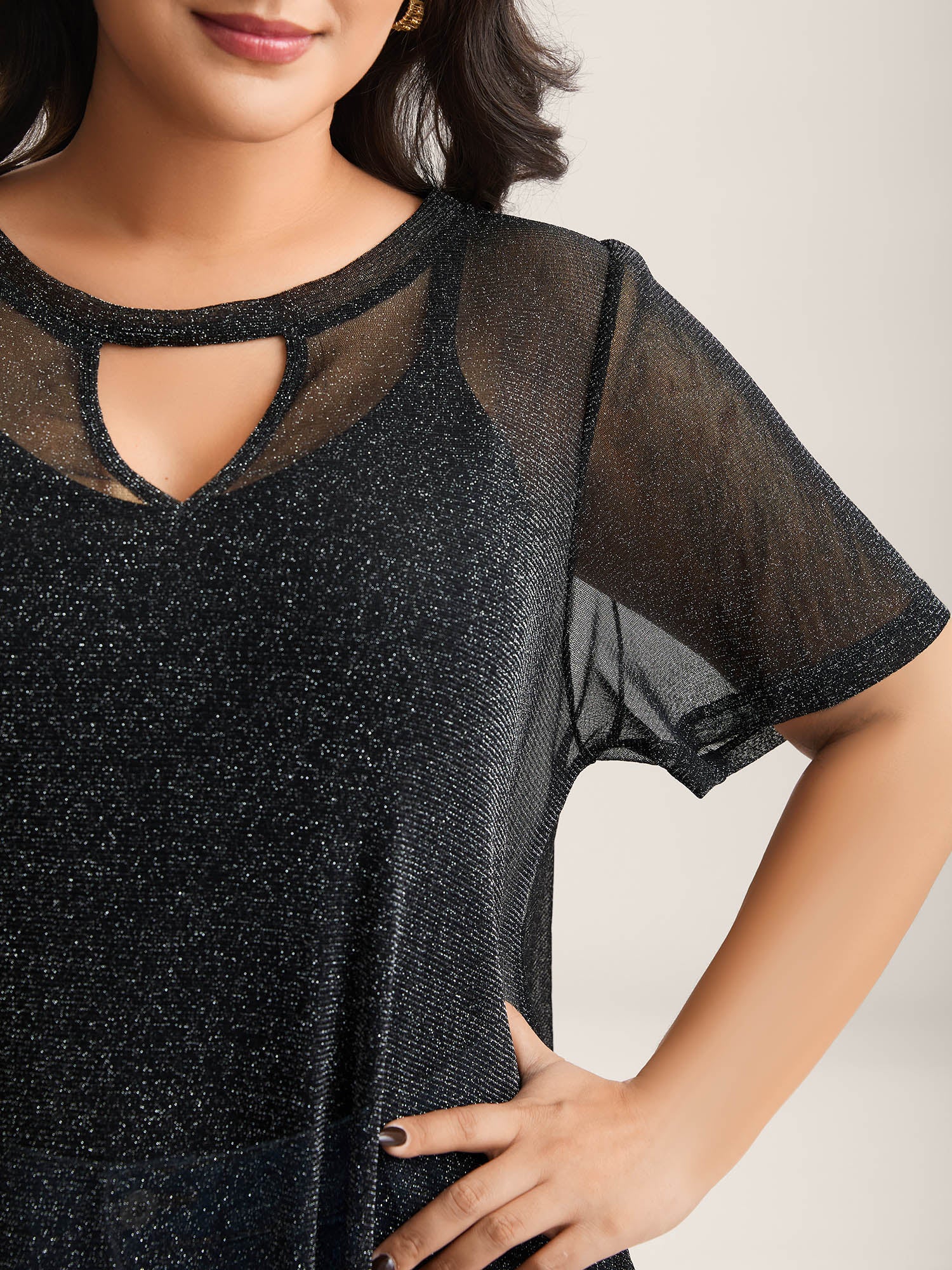 Luxe Sheer Stretchy Neck Cut-Out Solid Top