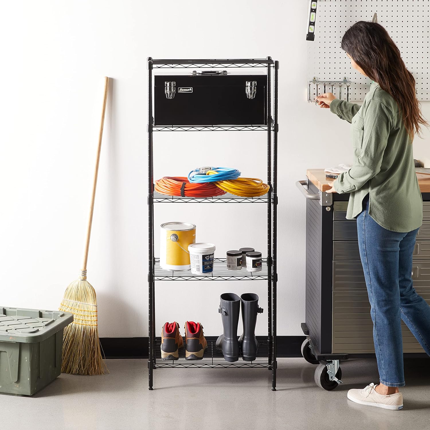 Amazon Basics 4-Shelf Steel Wire Storage Rack, Adjustable, Sturdy, Easy Assembly, 13.4 D x 23.2 W x 48 H in, Black