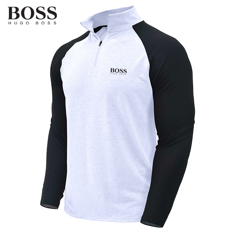 BOSS Men-s Long Sleeved Zipper High Neck Sweatshirt Stand Collar Coat