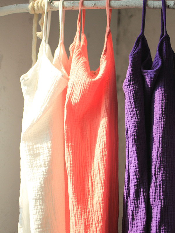 Vintage Solid Color Spaghetti-Neck Loose Sleeveless Mini Dress