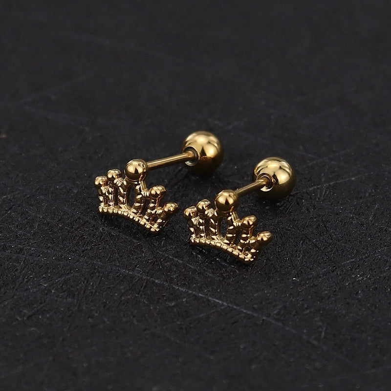 1 Piece Cute Minimalist Geometric Animal Crown Plating Titanium Steel Ear Studs