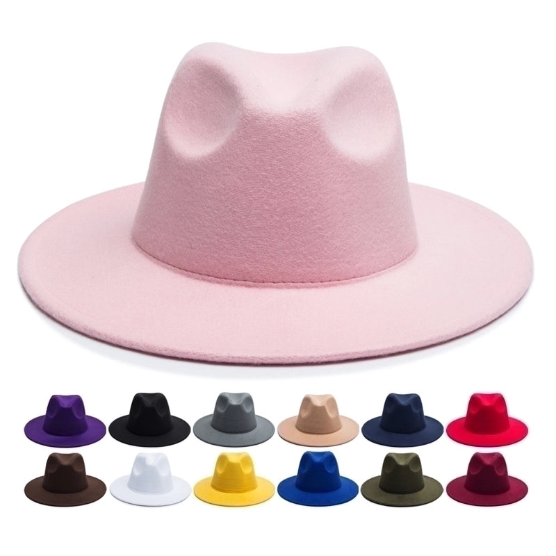 Unisex Vintage Style Minimalist British Style Solid Color Big Eaves Flat Eaves Fedora Hat