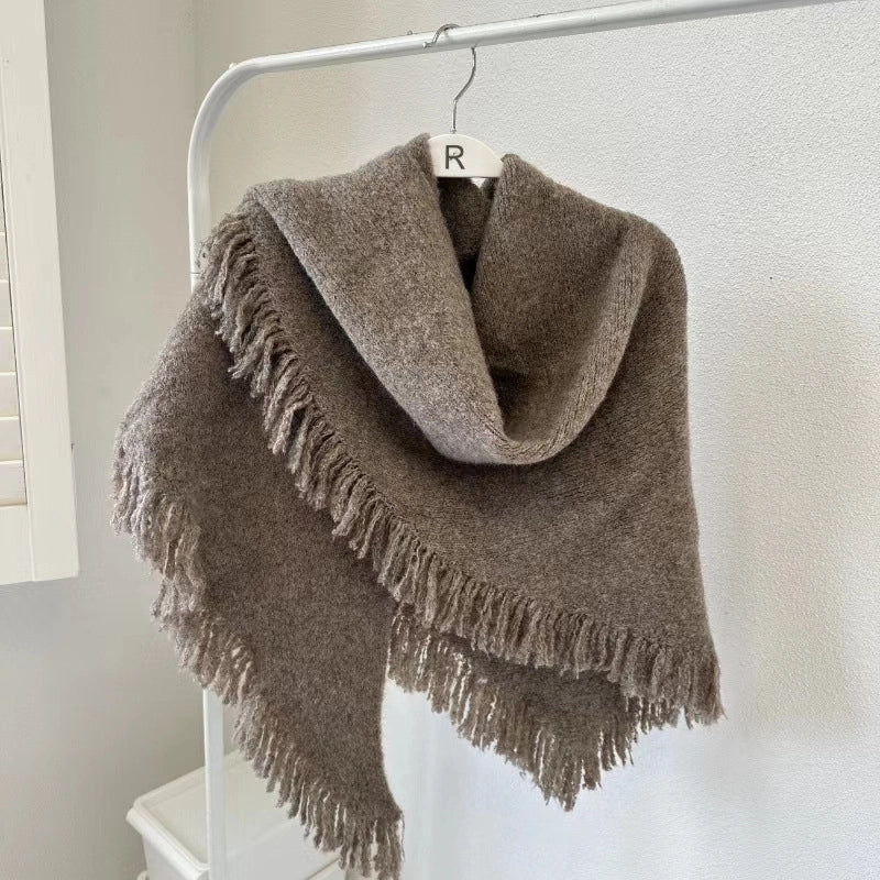 Women's Minimalist Solid Color Imitation Cashmere Tassel Scarf Shawl