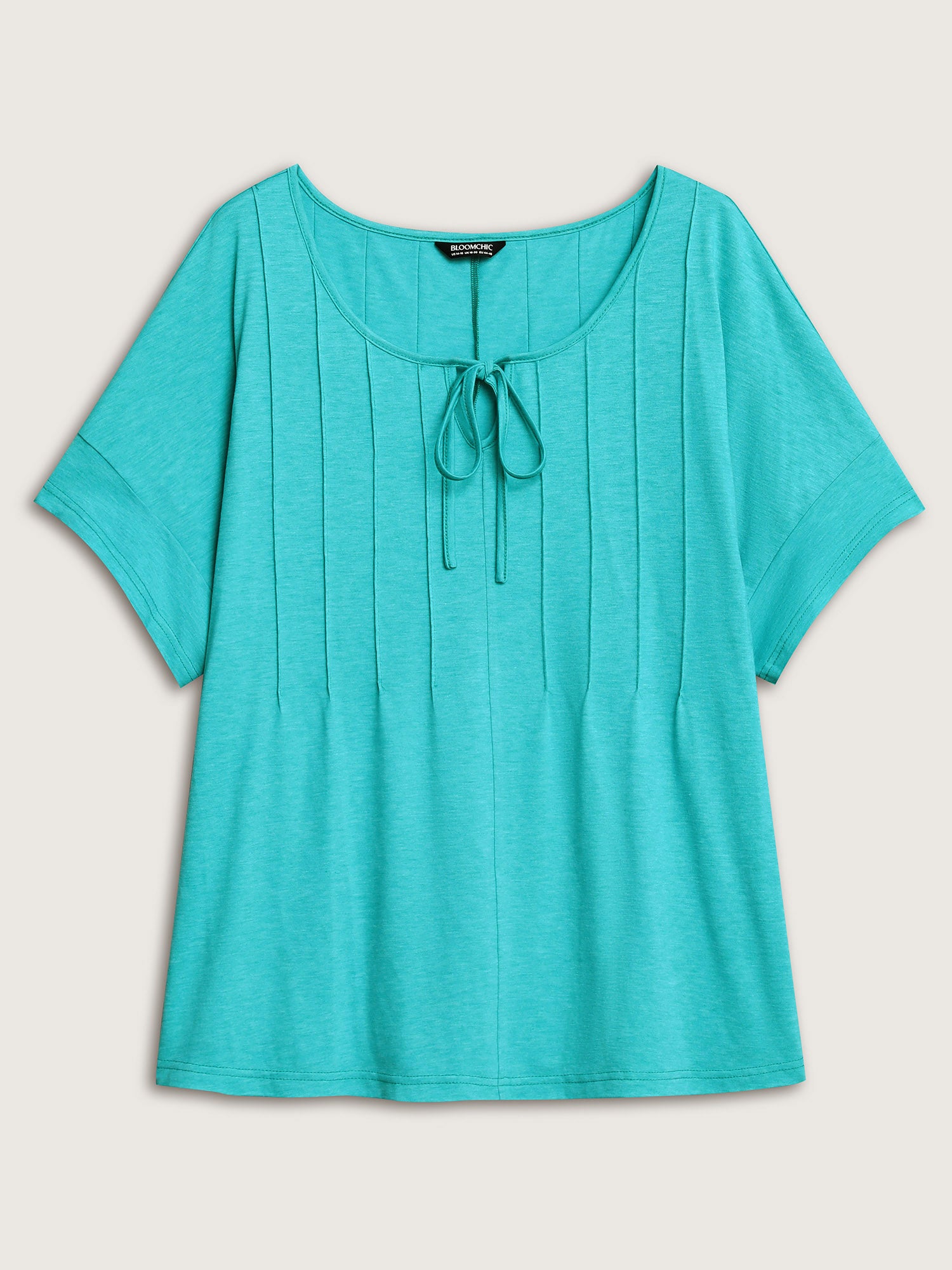 Pleated Neck-Tie Solid T-Shirt