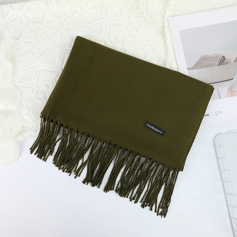 Solid Color Cashmere Tassel Scarf  Autumn And Winter Warm Scarf Simple Style Air Conditioning Shawl
