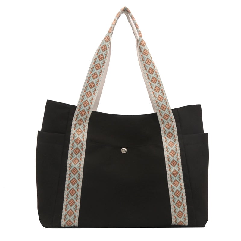 Women's Canvas Solid Color Basic Zipper Tote Bag