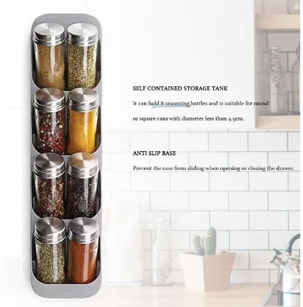 Kitchen Drawer Compact 8 Grids Spice Jar Organizer