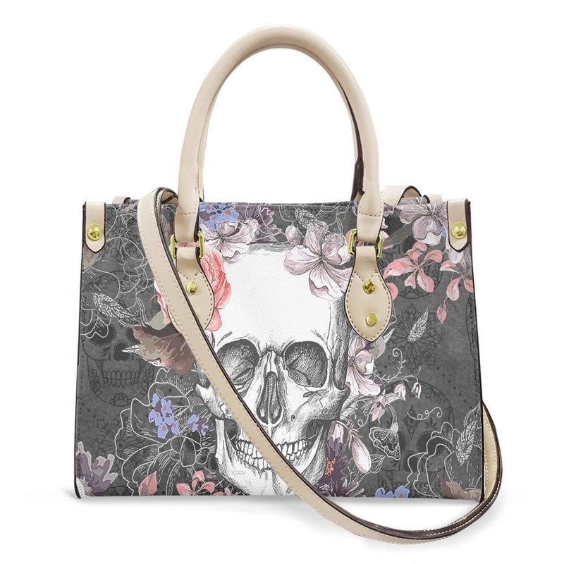 Halloween Women's Medium Pu Leather Human Floral Streetwear Square Hook Loop Customized Tote Bag