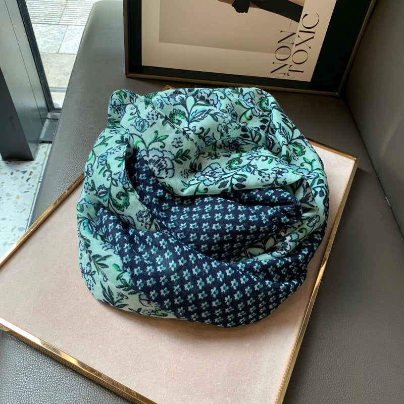Women's Silk Scarf Summer Versatile Thin Scarf Cotton And Linen Scarf Blue Feather Tassel Beach Towel Sunscreen Shawl