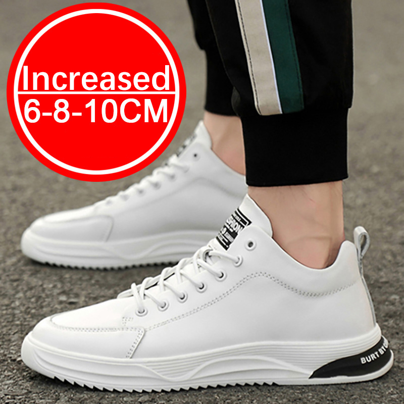 Fashion Genuine Leather Men Skataboard Shoes Elevator 6/8CM Height Increase Sports Hollow Breathable Sneakers Heightening Shoes