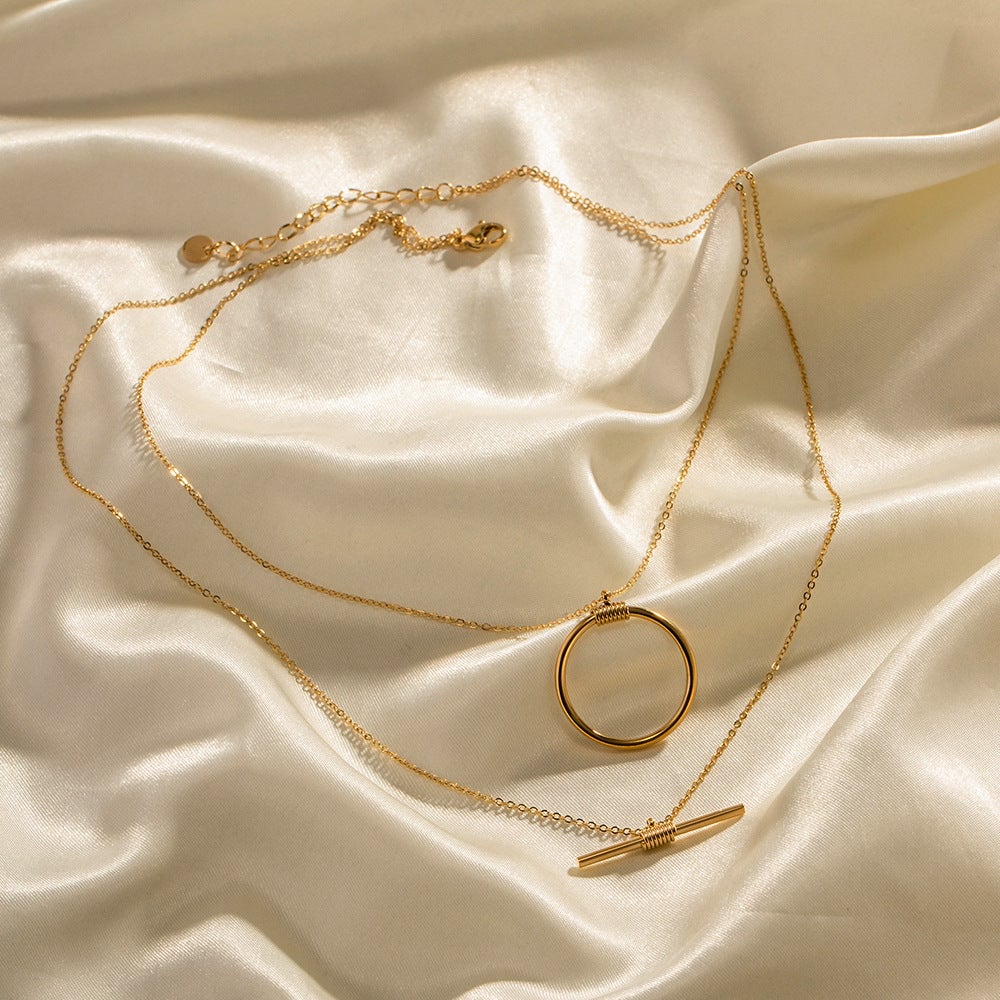 IG Style Circle Geometric Stainless Steel 18K Gold Plated Necklaces