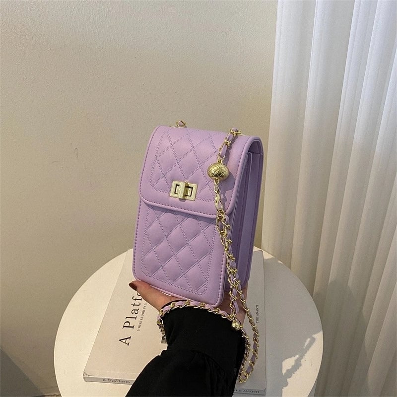Women's Small Pu Leather Solid Color Lingge Streetwear Square Lock Clasp Crossbody Bag