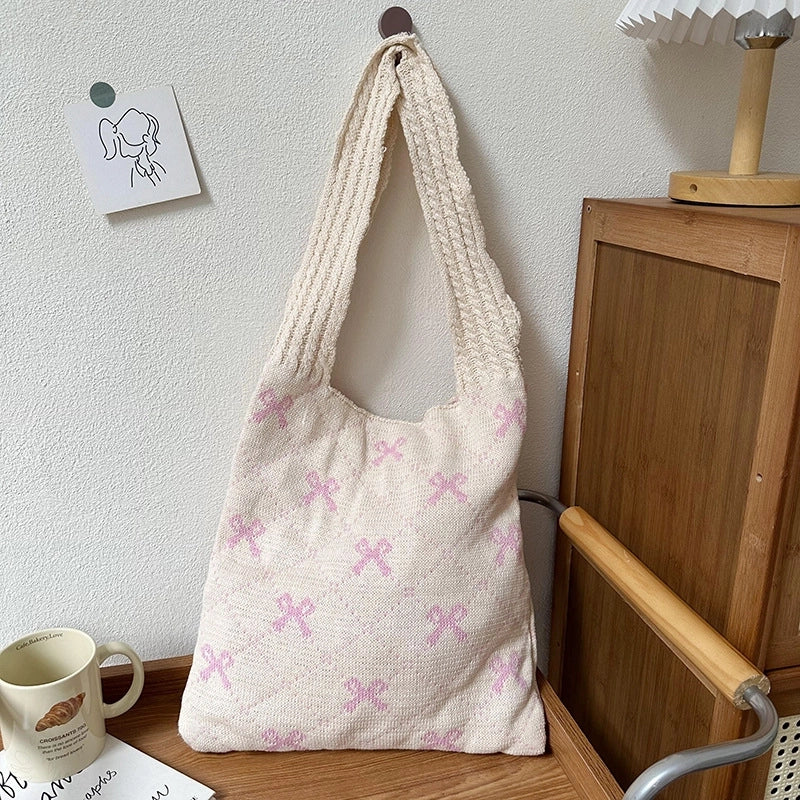 Women's Medium Polyester Bow Knot Basic Vintage Style Square Open Shoulder Bag
