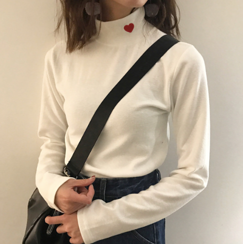 High Neck Heart Long Sleeve Shirt