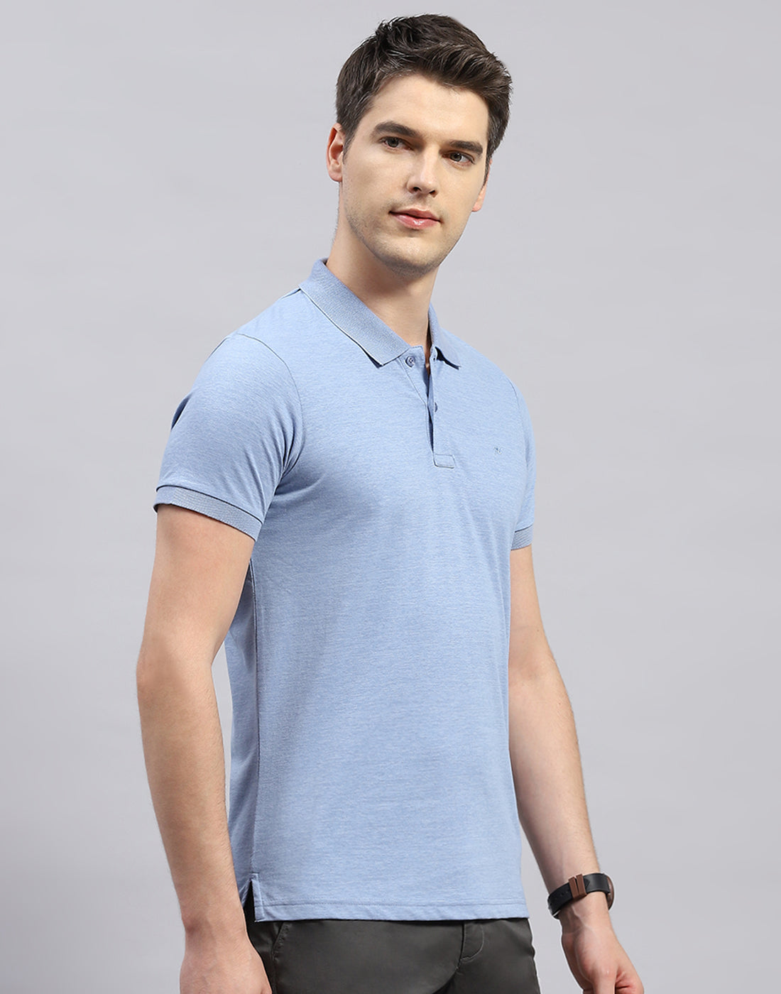 Men Sky Blue Solid Polo Collar Half Sleeve T-Shirt