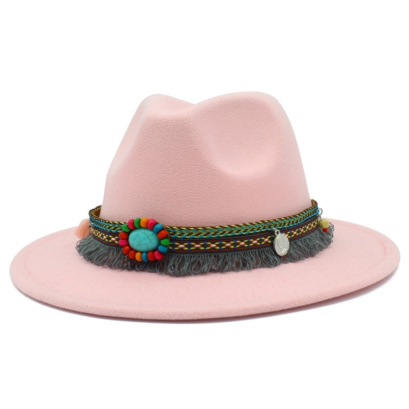 Lightweight New Jazz Hat Men's And Women's Retro Ethnic Style Top Hat Woolen Gentleman Hat Felt Hat