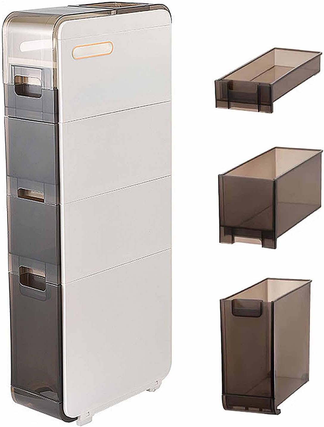 (4 Layer) Narrow Slot Storage Cabinet. Toilet Slot Rack. Bathroom Drawer Organizer. Ultra Narrow Lockers. Kitchen Organization (White)