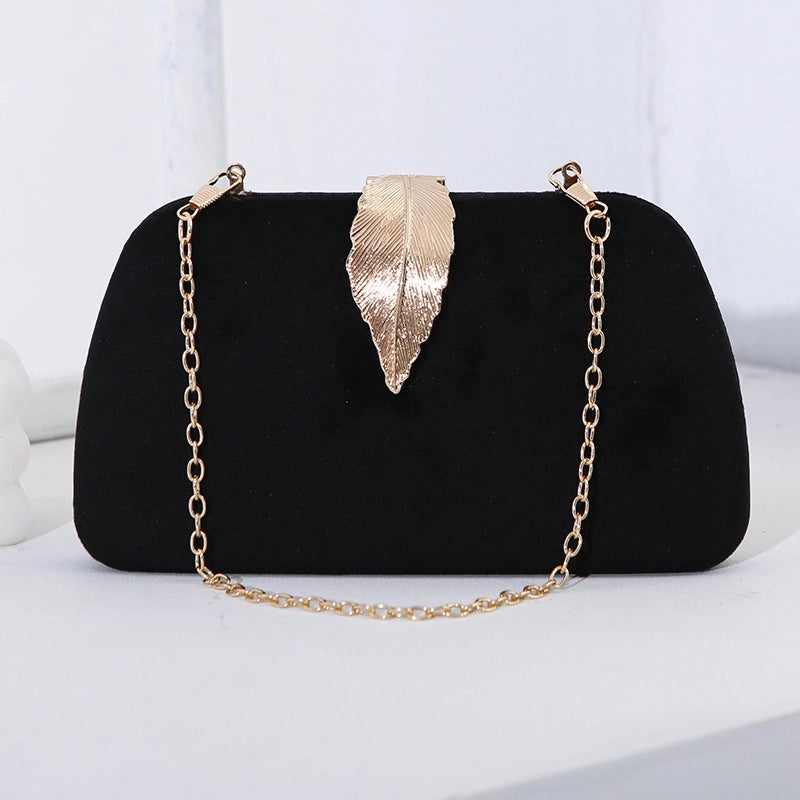 New Fashion Elegant Evening Bag Velvet Metal Leaf Dress With Banquet Clutch Small Square Bag For Women