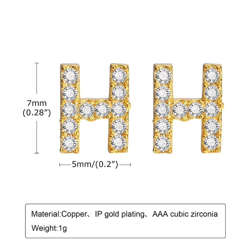 1 Pair Minimalist Letter Inlay Copper Zircon Ear Studs