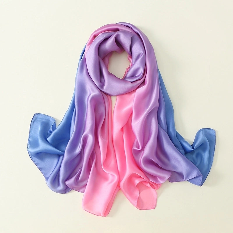 23 New Gradient Color Scarf Transitional Color New Silk Satin Scarf Scarf Elegant Long Women's Shawl Solid Color