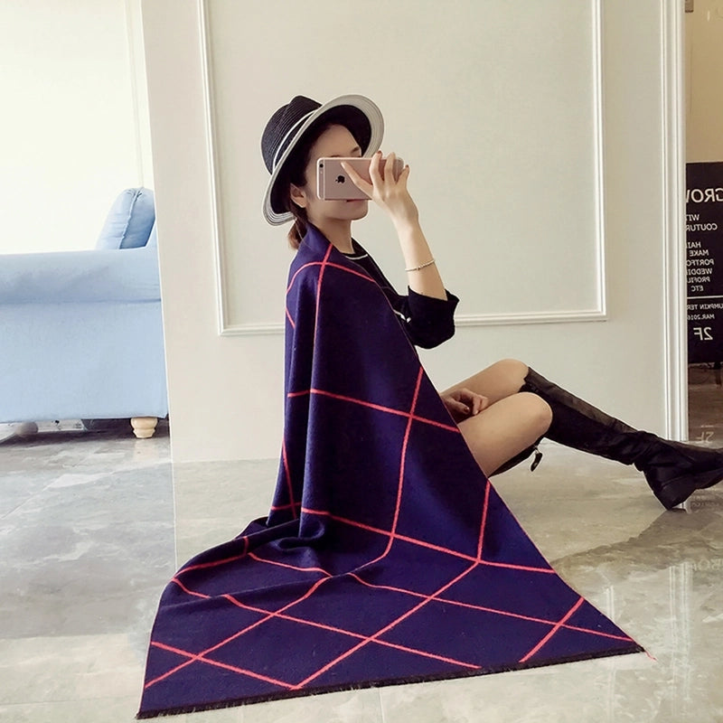 Autumn And Winter New Classic  Double-sided Two-color Plaid Anti-cashmere Women's Scarf Thickened Lengthened Warm