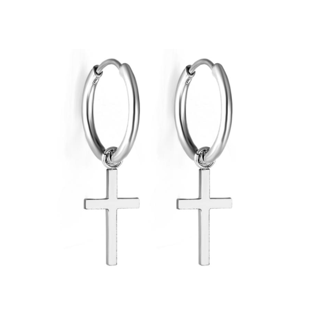 Cross charm hoops - Silver