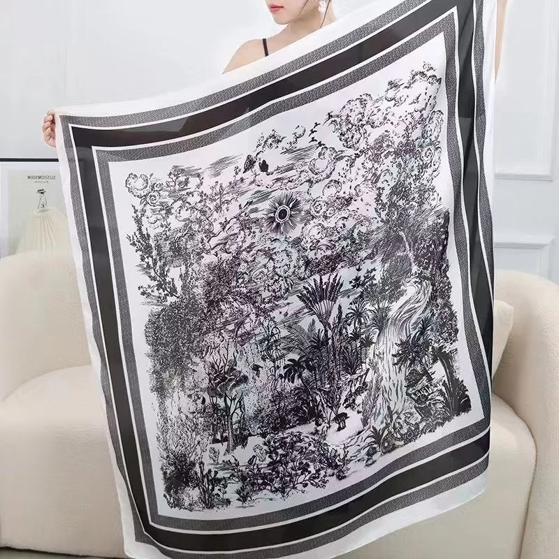 Women's Vintage Style Letter Color Block Polyester Silk Scarves