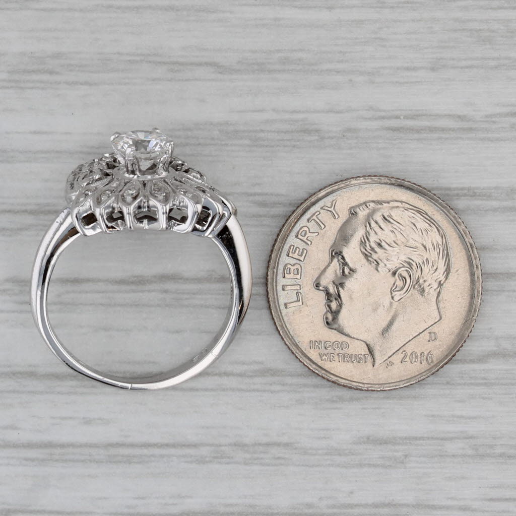 Vintage 0.64ctw Round Diamond Flower Engagement Ring 14k White Gold Size 4