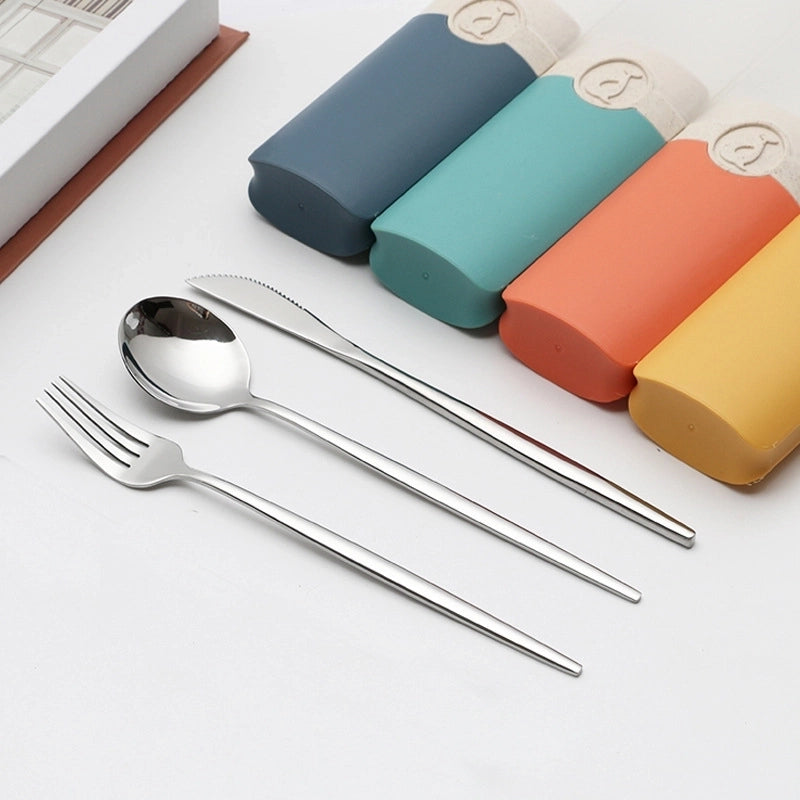 Retro Pastoral Color Block Stainless Steel Spoon Fruit Knife Fruit Fork 1 Set
