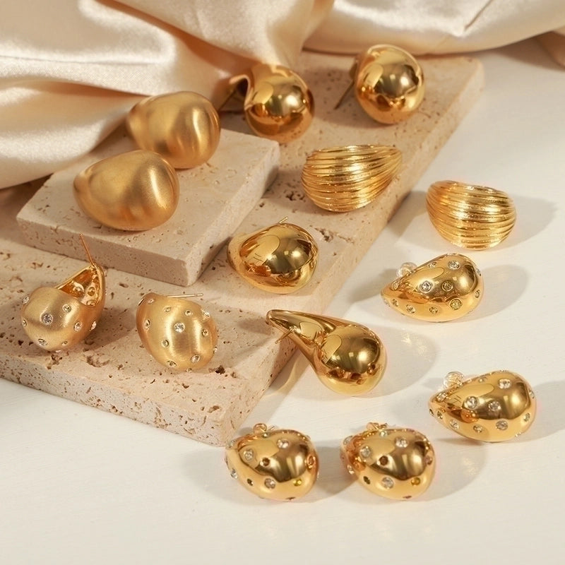 1 Pair Minimalist Water Droplets Plating Inlay Titanium Steel Artificial Pearls Artificial Diamond 18K Gold Plated Ear Studs
