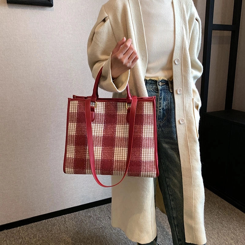 Women's Pu Leather Color Block Lattice Preppy Style Classic Style Streetwear Sewing Thread Square Open Handbag