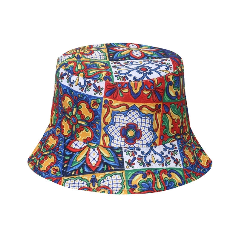 Unisex Exaggerated Punk Streetwear Sun Printing Flat Eaves Bucket Hat