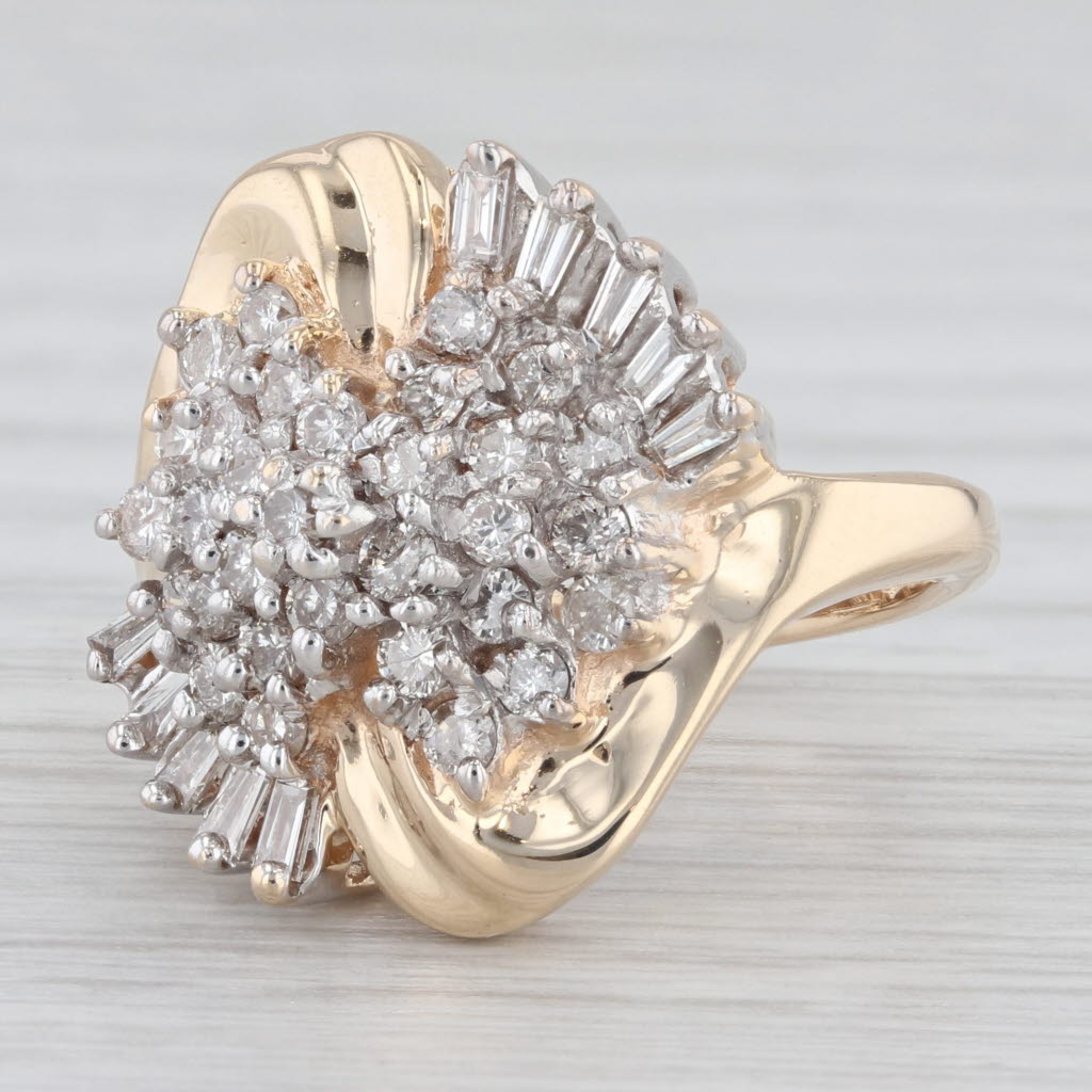 0.80ctw Diamond Cluster Ring 14k Yellow Gold Size 4.75 Cocktail