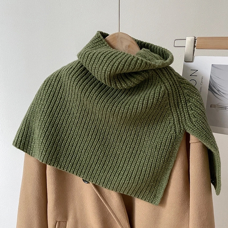 Autumn And Winter  Solid Color Warm Pullover Scarf High Collar Split Scarf Knitted Wool Simple Shawl