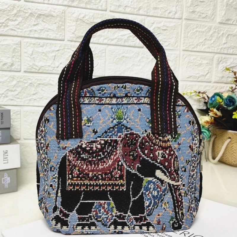 Women's Cotton And Linen Animal Cute Weave Shell Zipper Handbag