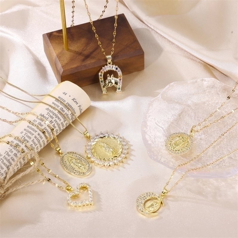3 Pieces Cute Sweet Cross Moon Heart Shape 201 Stainless Steel Zircon 18K Gold Plated Enamel Plating Inlay Pendant Necklace