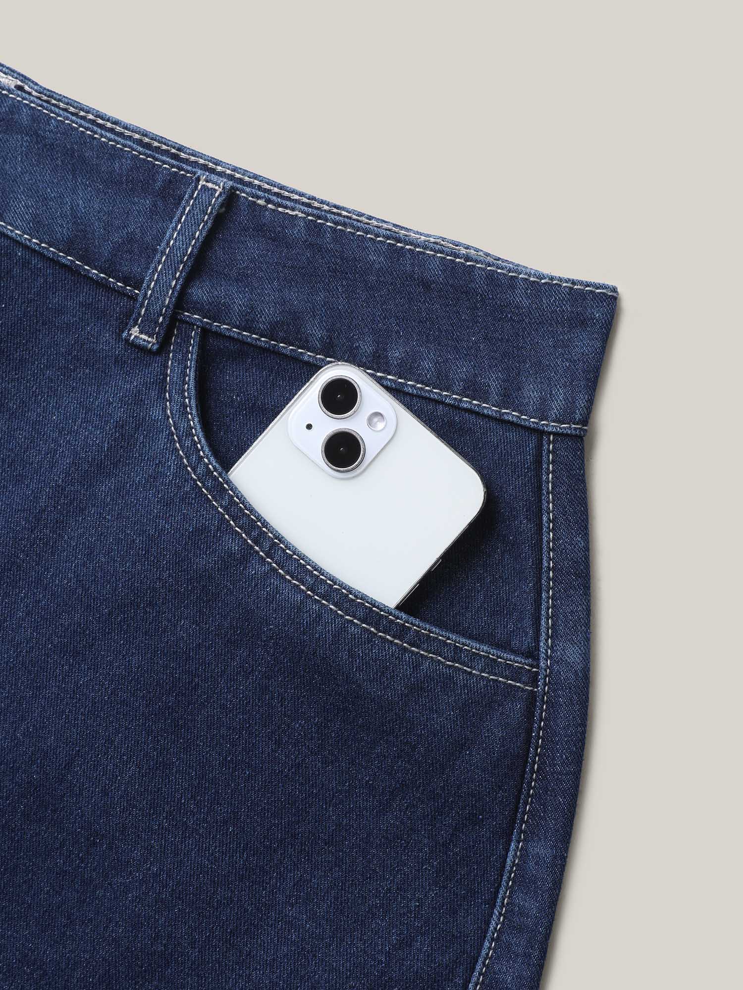 Button Front Straight-Fit Denim Skirt