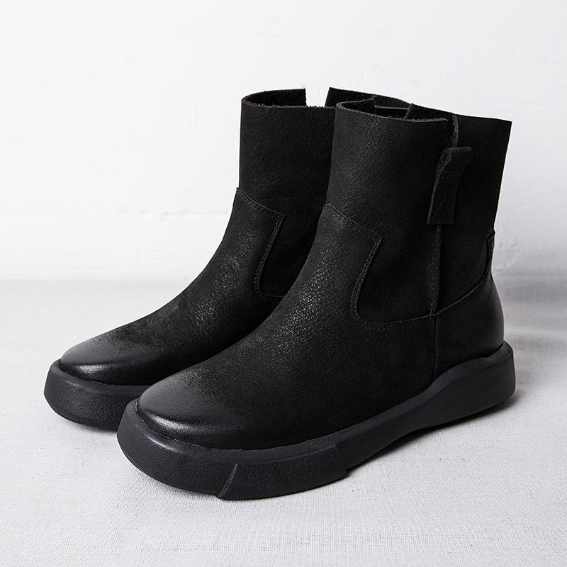 Waxing Leather Short Boots for Winter Side Zipper Chelsea Boots Black/Coffee
