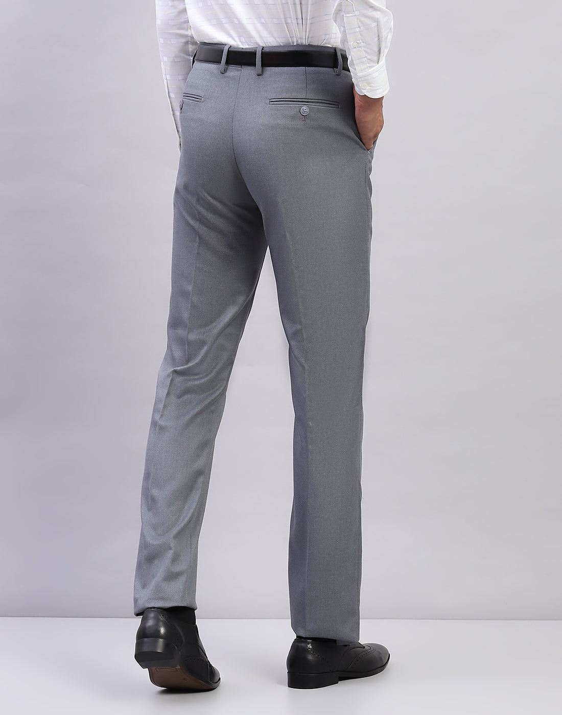 Men Grey Solid Smart Fit Trouser