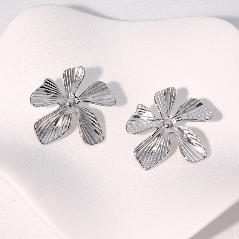 Fashion Personality Exaggerated Flower Earrings Niche Cold Style 18K Gold-Plated Stainless Steel Earrings For Women